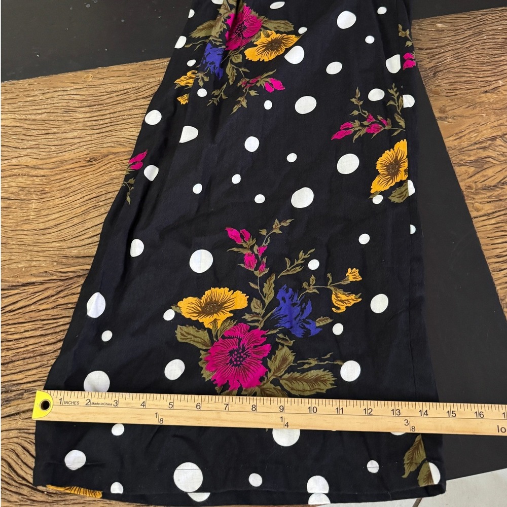 Matty Vintage 90s Black Floral Polka Dot Long Sleeve Maxi Dress Scoop Neck Rayon - Picture 10 of 11